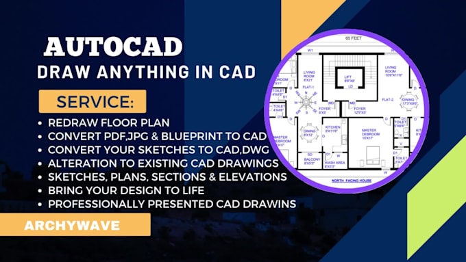 redraw floor plan, convert pdf to cad dwg with scale