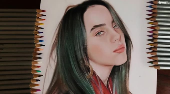 sketch handmade color pencil portrait drawing with shipping