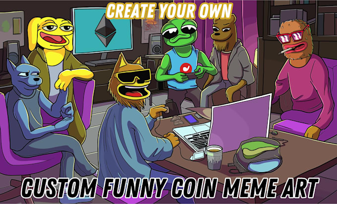 draw custom funny crypto meme coin art for your memecoin website, social media