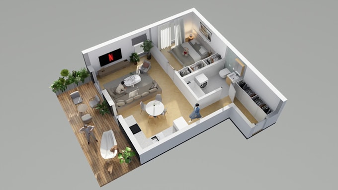 create 2d to 3d floor plan architectural 3d interior rendering