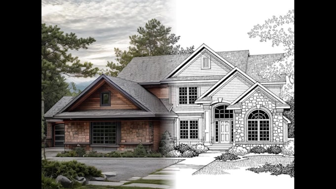 color and realistic render your architectural sketch