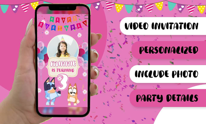 create pink bluey birthday party invitation video