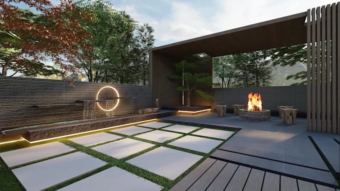 do backyard landscape design and pool 3d rendering