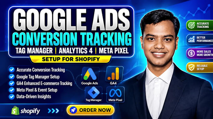 setup google ads conversion tracking, tag manager, analytics 4 GTM for shopify