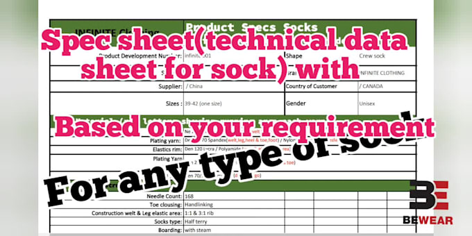 make full detailed clear spec sheet for socks to send your producer