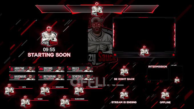 design animated twitch overlay, facecam, alert, and etc