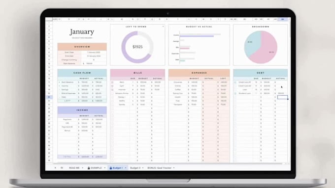 design financial monthly budget tracker in google sheet or excel