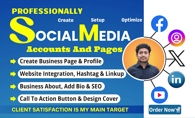 create and set up all social media accounts and pages, optimize too