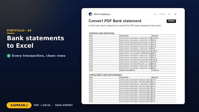 convert and organize your bank statement into excel or CSV