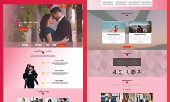 build wordpress landing page or dating website, dating site