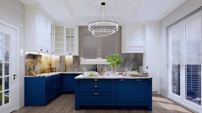 design modern kitchen interior with realistic 3d rendering