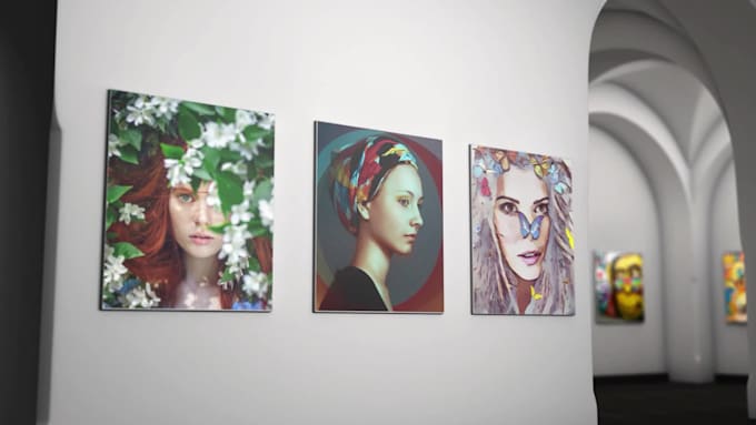 create slideshow video with a realistic 3d art gallery, slideshow or promo video
