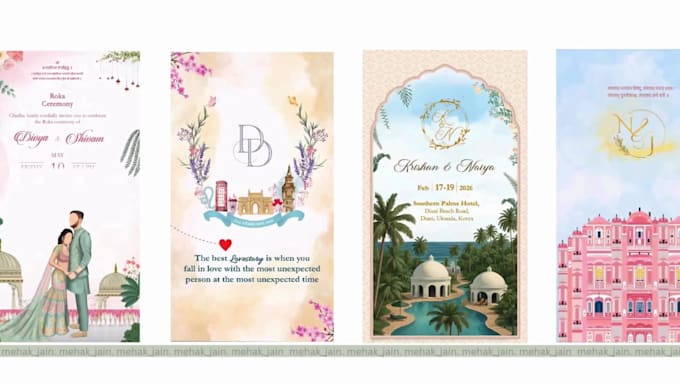 design indian caricature wedding invitation video