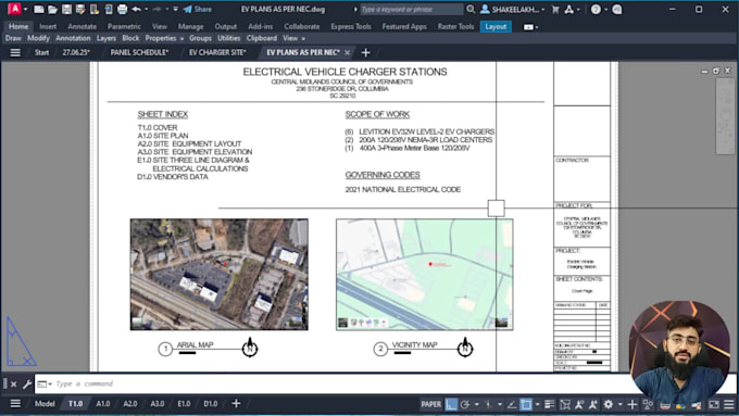 design ev charging station plan, sld , panel schedule, site plan, load design