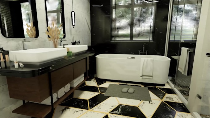 create bathroom design, interior design,  3d architecture render