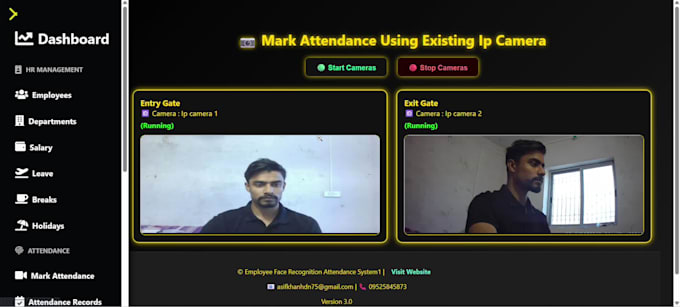build employee face recognition attendance system using IP camera or webcam
