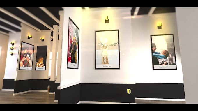create realistic 3d art gallery slideshow video