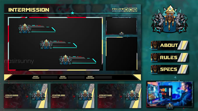 design animated twitch overlay package and logo
