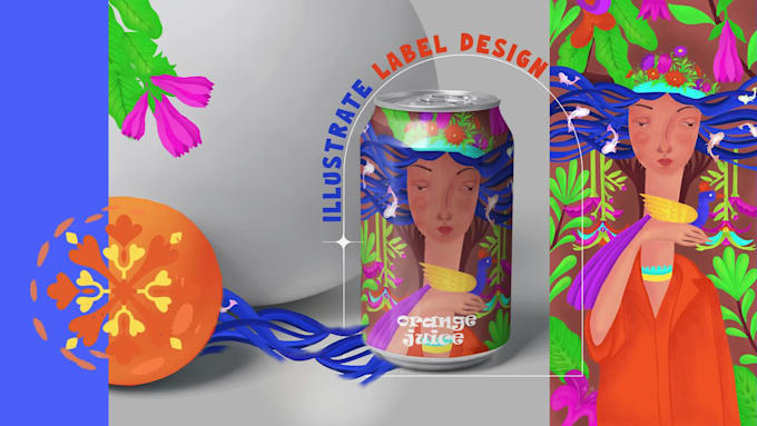 do product packaging label design for bottle wine beer with illustration