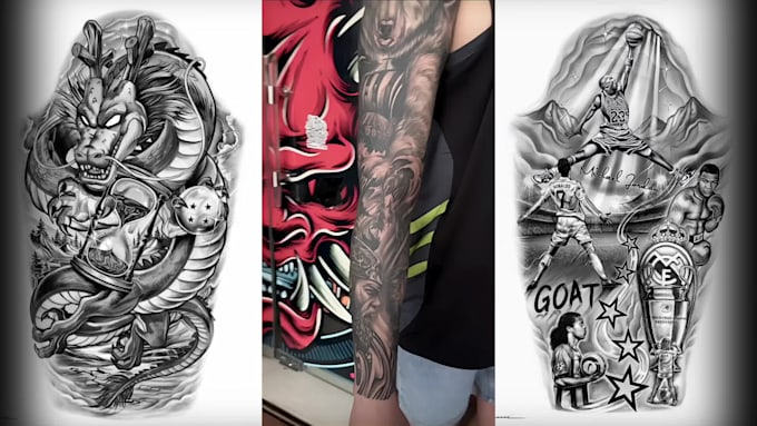 design a complex customized arm sleeve as a tattoo artist