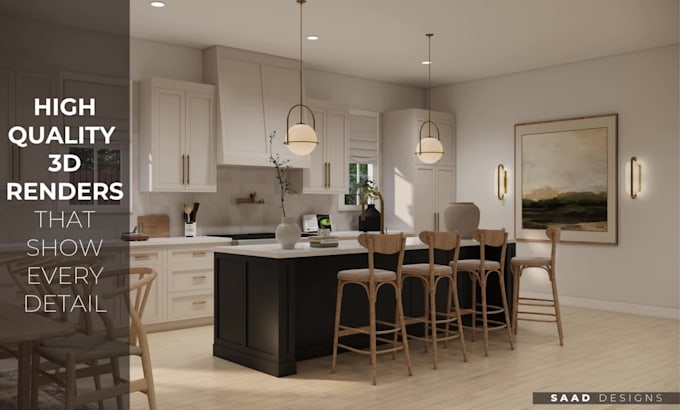 design kitchen interior in 3d and render