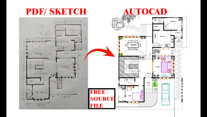 Redraw floor plan or blueprint from pdf sketch or image to autocad by ...