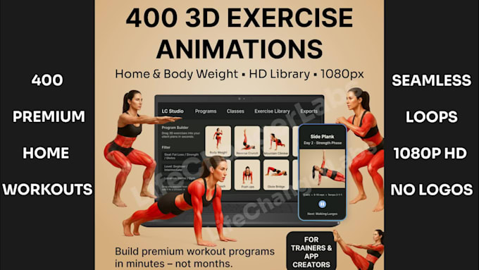 provide a 400 video 3d virtual trainer workout videos
