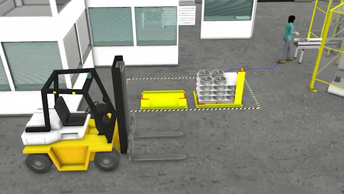 create  3d digital twin factory workflow industrial animation process video