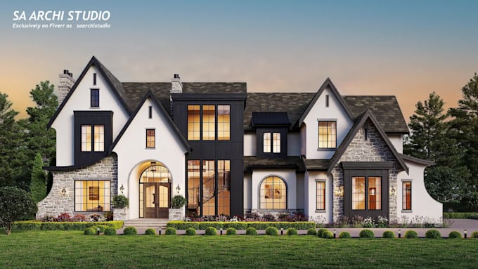 render 3d architectural exterior home design, interior house walkthrough video