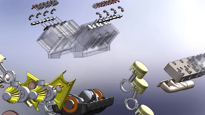 create 3d industrial animation, 3d mechanical engineering video, exploded view