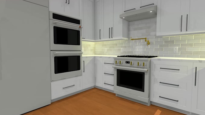 design kitchen cabinet plan, elevation, 3d and cutting lists