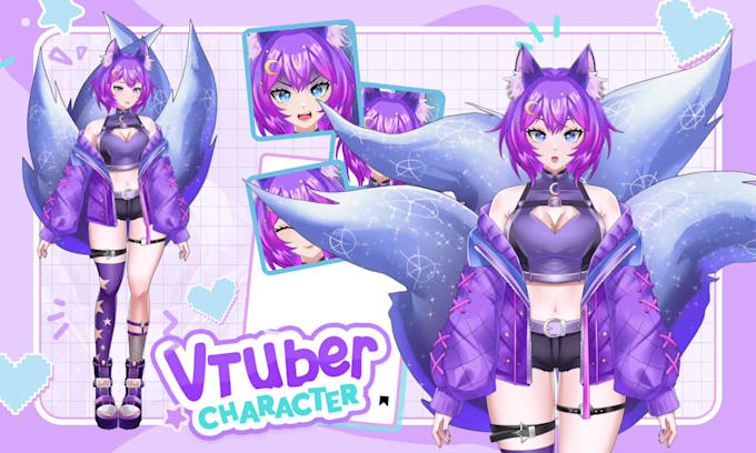 design vtuber live2d model in anime art illustration ready to rig