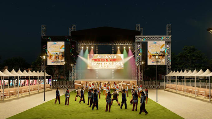 do 3d stage design, concert, exhibition, wedding or birthday events