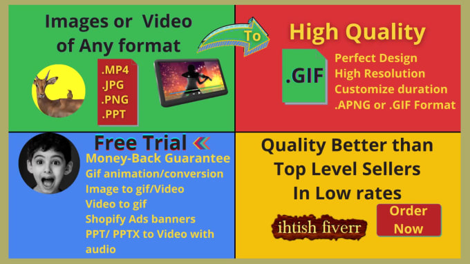 Convert video,images,logo to,from gif jpg,png,mp4 to,from gif,animation  fiverr by Ihtish | Fiverr