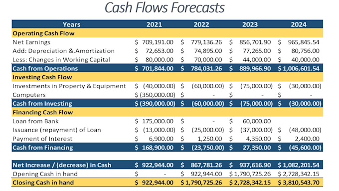 develop financial forecasts and financial projections