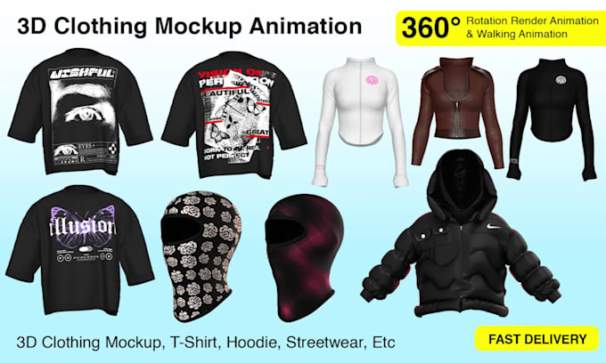 make 3d clothing mockup, apparel, and animation