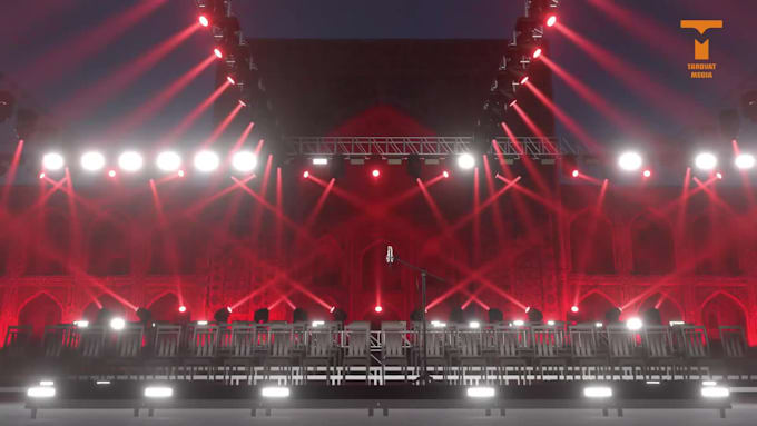 design a realistic 3d stage, concert or event setup