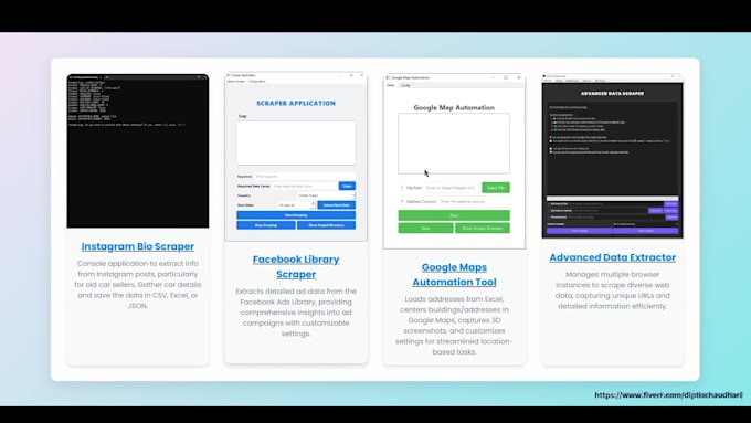 develope custom web scraper data extraction with gui applications, webscraping