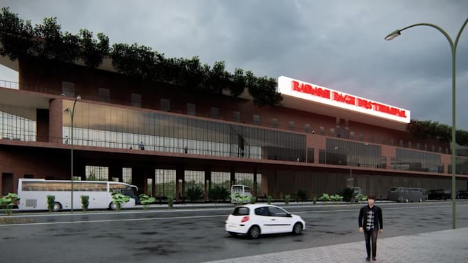do 3d rendering, exterior architecture, commercial building