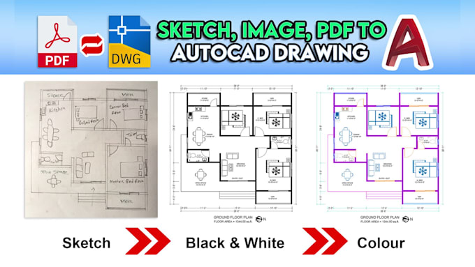 convert pdf, sketch or image floor plan to autocad dwg