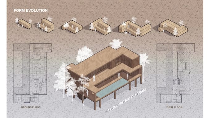 architectural axonometric diagram, concept collage or poster