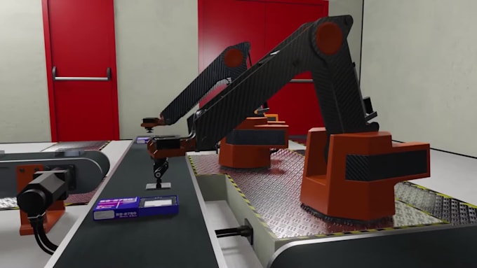 create realistic 3d animation for industrial equipment robotic factory process