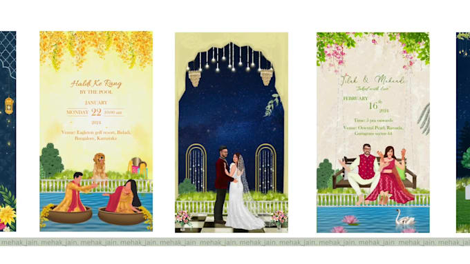 create caricature wedding invitation video