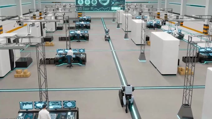 create 3d industrial technical video factory production manufacturing animation