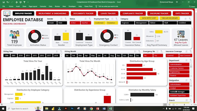 design employee management dashboard in excel