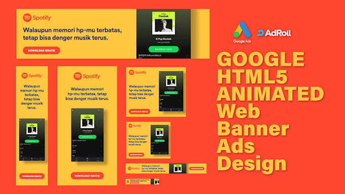 design animated HTML5 banner ads for google adroll or adwords