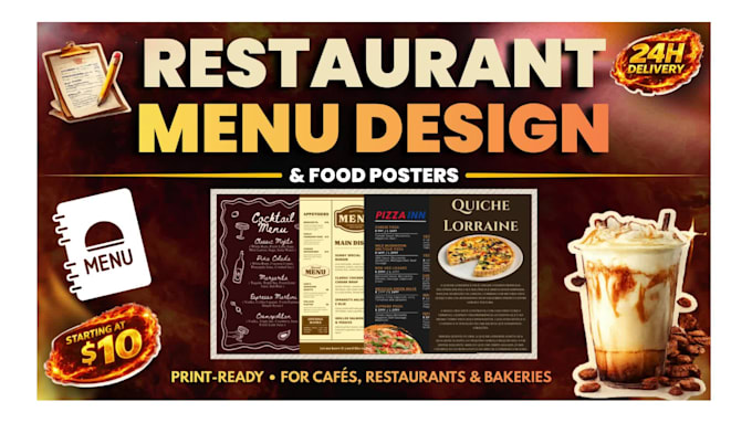 design a modern restaurant menu, food poster and cafe menu