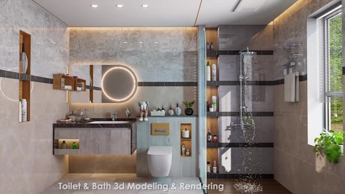 design 3d toilet and bathroom with realistic rendering