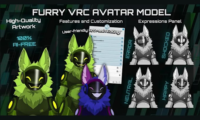 do furry vtuber model live2d vtuber rigging vtuber vrc avatar model vtube studio
