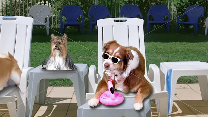 create this funny video ad of dogs chilling at the pool